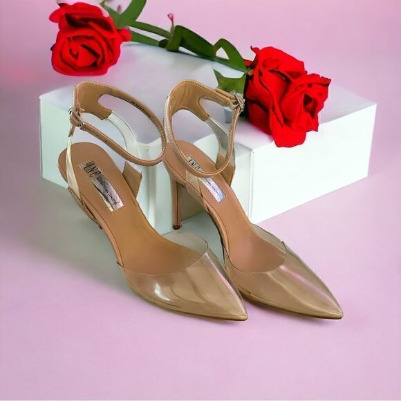 INC International Concepts Women’s Kaija Clear Vinyl Pointed Toe Evening Pumps - Picture 1 of 14